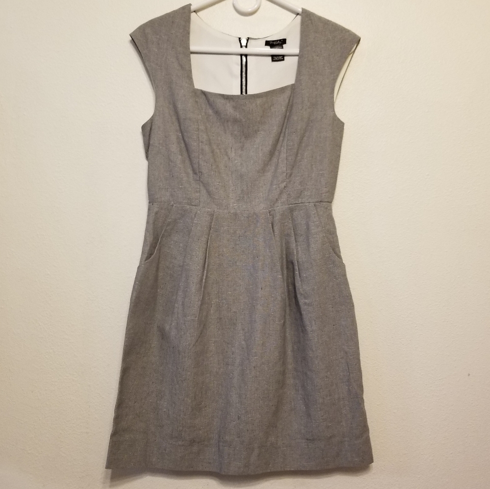 Rapsody square neck cap sleeve cotton/linen dress